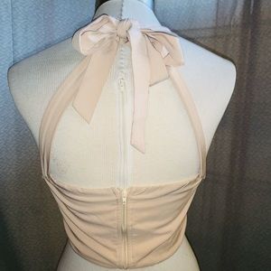 Cream Ruched Bust Halter Corset Top (PrettyLittleThing)